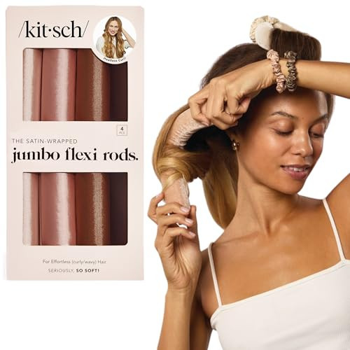 Kitsch Satin Hair Curlers, Heatless Curling Rod - Jumbo Flexi Rod for Heatless Curls Overnight, Comfortable Hair Curlers to Sleep In for Frizz-Free, No Heat Damage Styling - 4pcs Rosewood | Amazon (US)