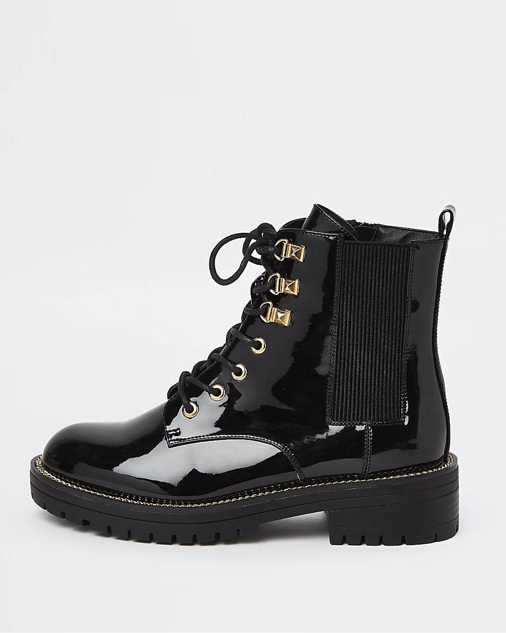 Black patent chunky biker boots | River Island (UK & IE)