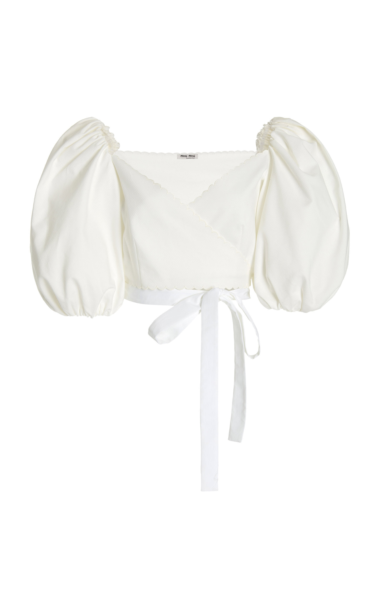 Miu Miu Puff-Sleeve Cotton Pique Cropped Wrap Top - Moda Operandi | Moda Operandi (Global)
