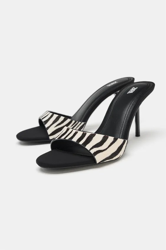 PRINTED FUR EFFECT LEATHER MULES | Zara US