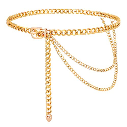 WHIPPY Waist Chain Belt Women Ladies Adjustable Body Waist Link Belts for Jeans Dresses Gold M at... | Amazon (US)