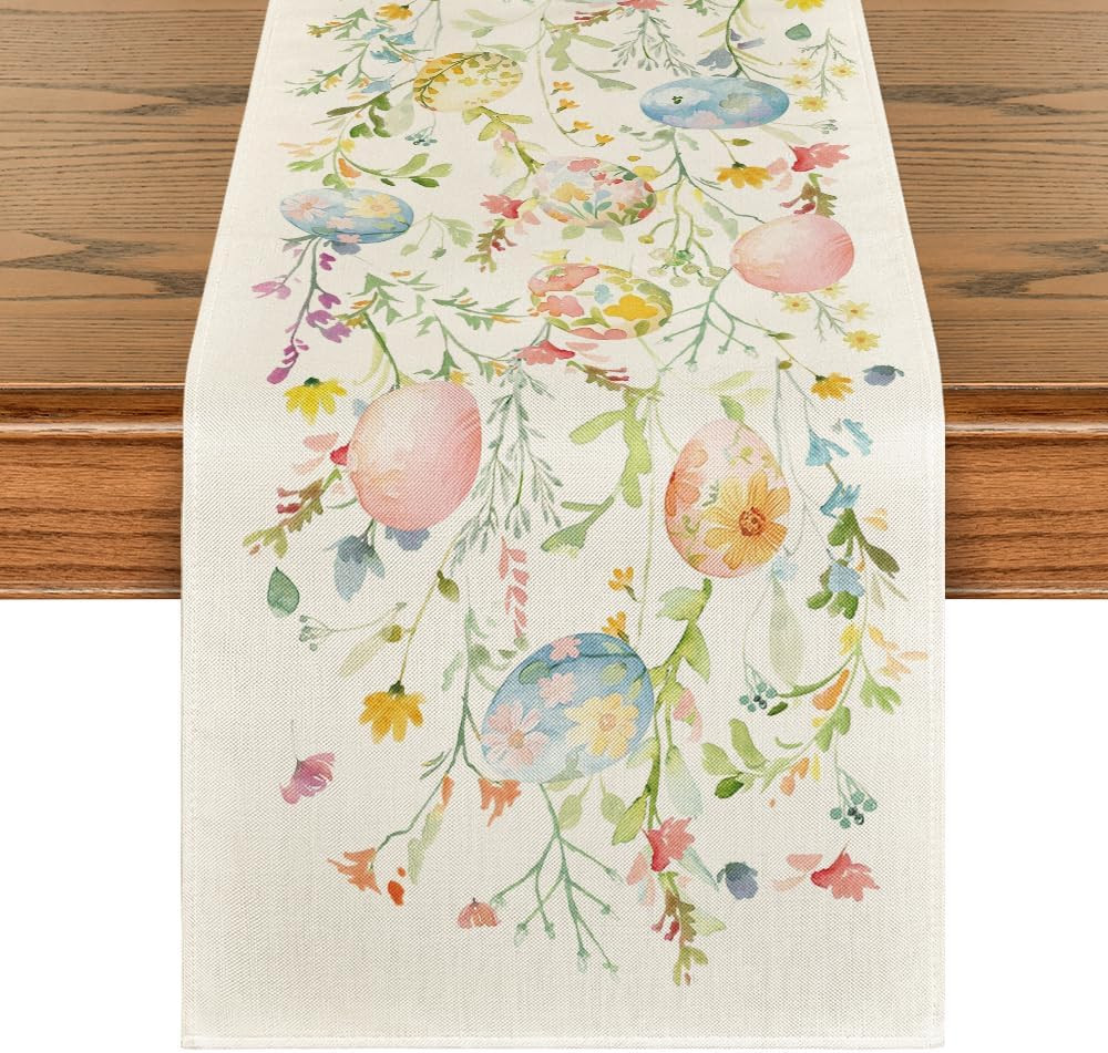 Artoid Mode Wild Flowers Eggs Easter Table Runner,Seasonal Spring Floral Kitchen Dining Table Dec... | Amazon (US)