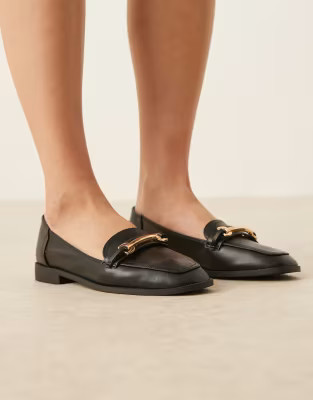 ASOS DESIGN Verity loafer flat shoes with trim in black | ASOS (Global)