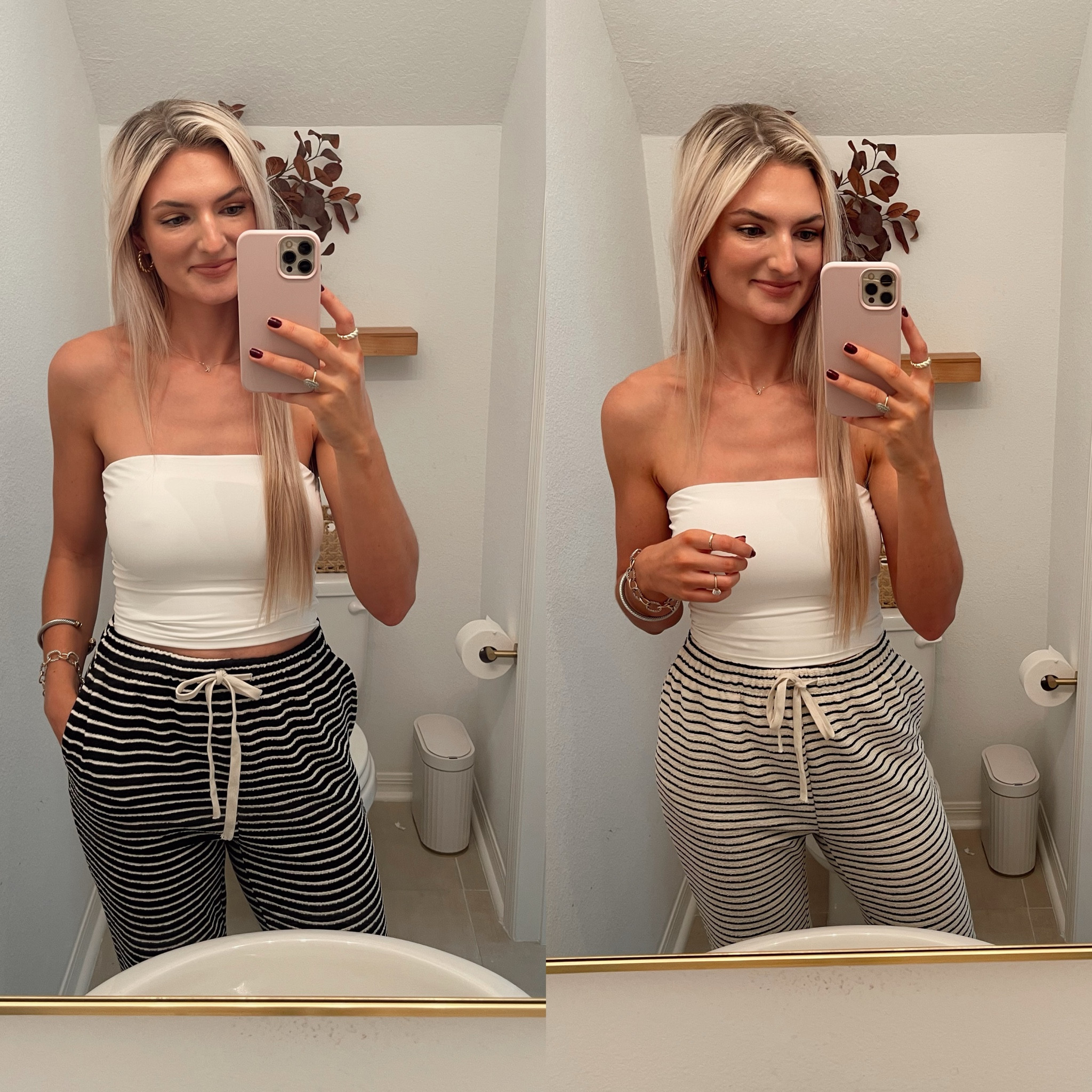 Comes in 2 lengths 🙌🏼 Wearing size medium- Long length. Has pockets and adjustable drawstring. 

Colors:
Black apricot stripe
apricot stripe

Tube top- size small. 

Fall fashion, comfy outfit, stretchy pants, comfy pants, lounge pants, tall girl friendly, mom fashion, mom style, Amazon pants, stripes

#LTKSaleAlert #LTKFindsUnder50 #LTKStyleTip