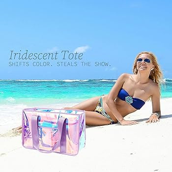 Iridescent Clear Beach Bag for Women, Large Pool Tote Cruise Vacation Essentials - Waterproof, Zi... | Amazon (US)
