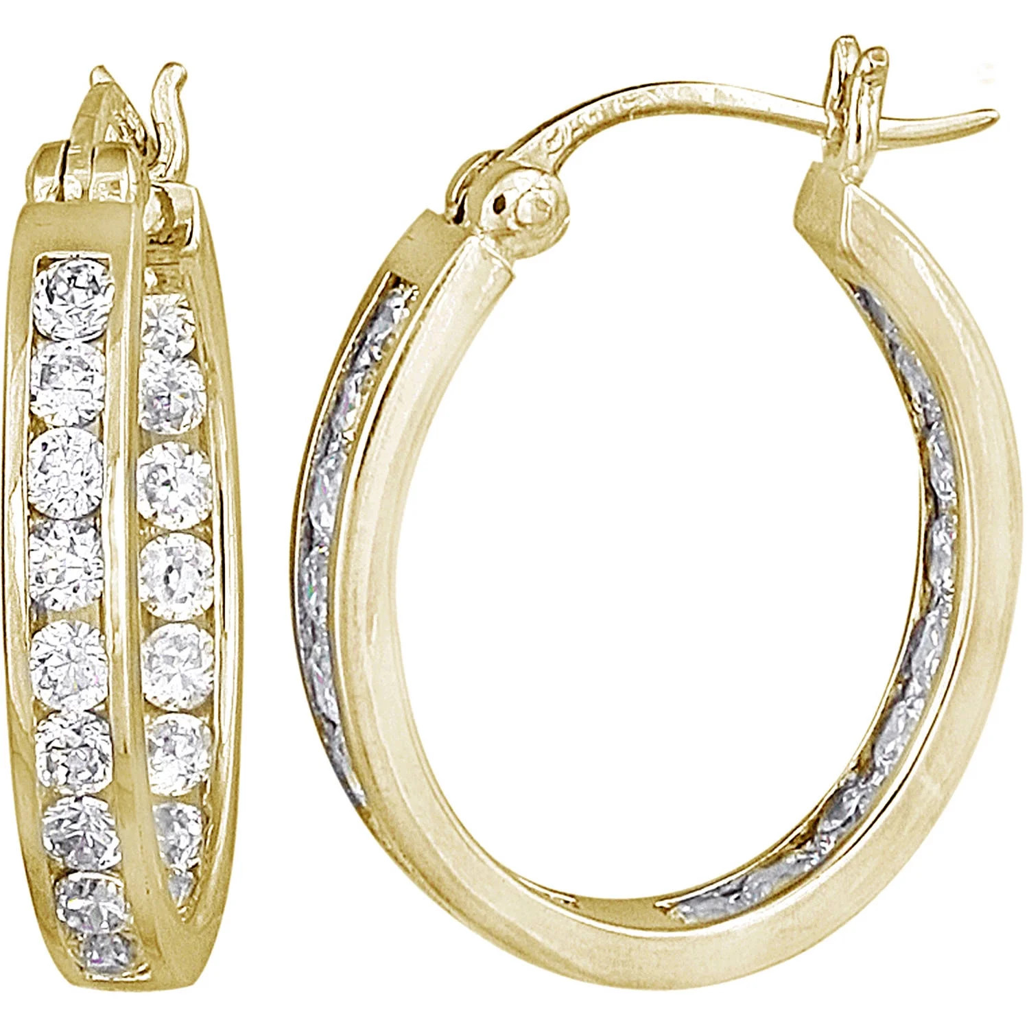 CZ 14kt Yellow Gold over Sterling Silver Hoop Earrings - Walmart.com | Walmart (US)