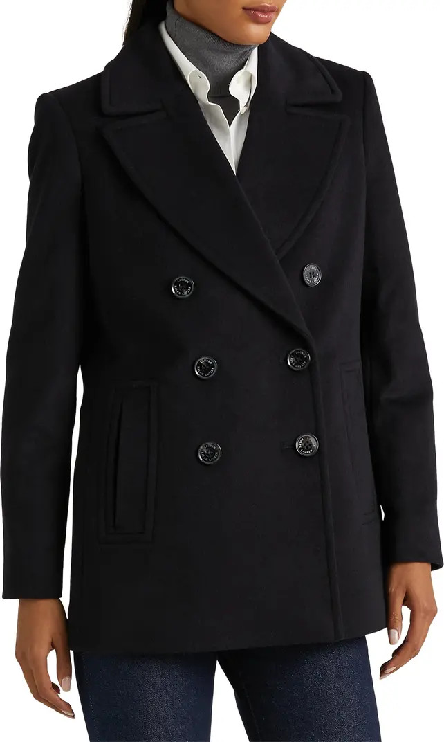 Lauren Ralph Lauren Double Breasted Wool Blend Peacoat | Nordstrom | Nordstrom
