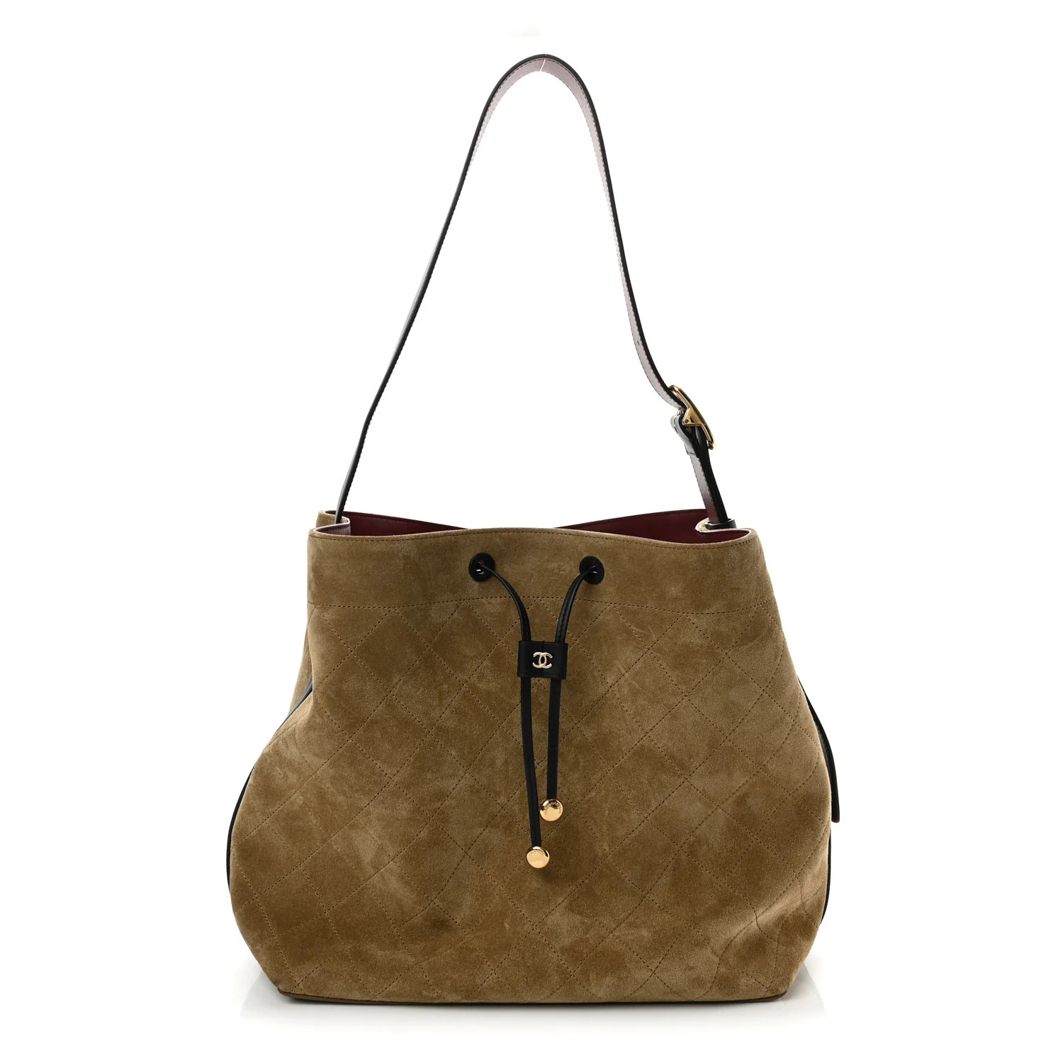 Chanel Suede Quilted Bucket Bag Dark Beige Black 1972088 | FASHIONPHILE (US)