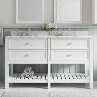 allen + roth Canterbury 60-in White Undermount Double Sink Bathroom Vanity with Natural Carrara M... | Lowe's