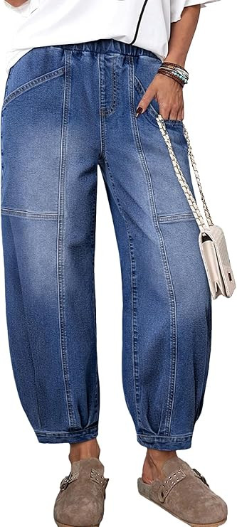 Sidefeel Barrel Jeans for Women Trendy Wide Leg High Waisted Cropped Baggy Relax Fit Stretch Pock... | Amazon (US)