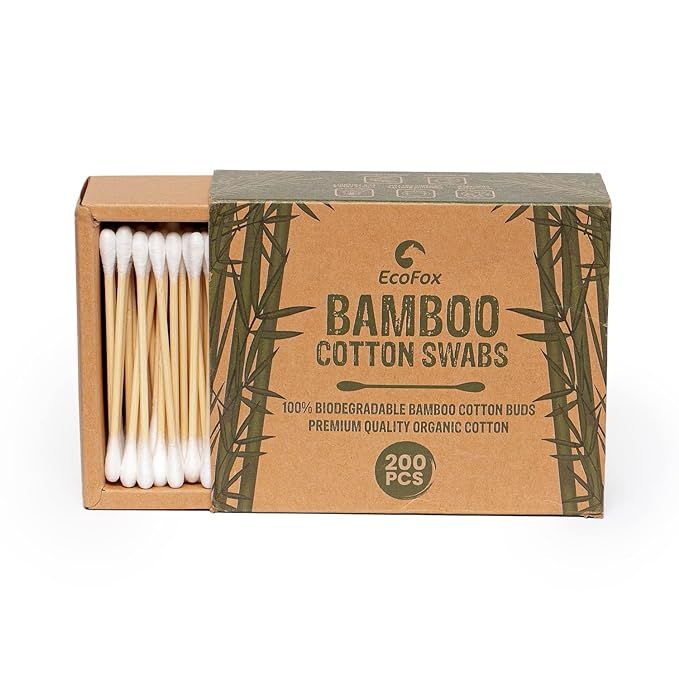 Bamboo Cotton Swabs 200 Count | Biodegradable & Organic Wooden Cotton Buds | Double Tipped Ear St... | Amazon (US)