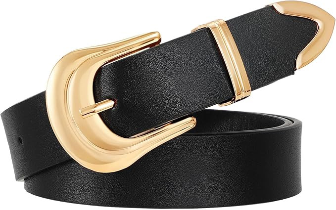XZQTIVE Women's Leather Belt Plus Size Ladies Western Belt Silver Gold Buckle Black Waist Belt fo... | Amazon (US)