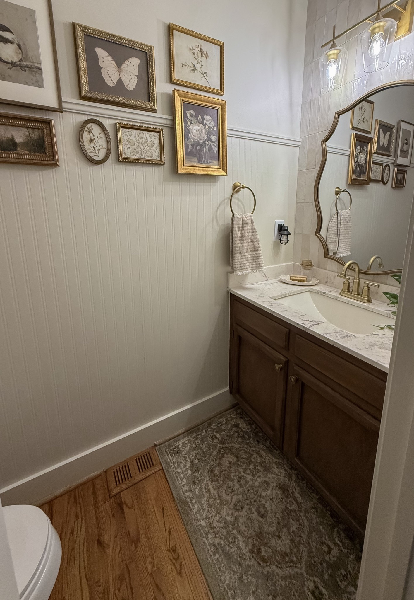 Powder room glow up
From plain to cozy 

Vanity stain: Walnut
Walls: SW Natural Choice

#LTKFamily #LTKStyleTip #LTKHome