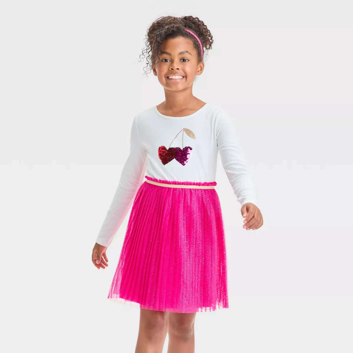 Girls' Long Sleeve 'Cherry Heart' Tulle Valentine's Day Dress - Cat & Jack™ Cream | Target