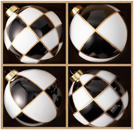 WDS WONDROUS Christmas Ornaments Black and White, Set of 4 Xmas Ball Shatterproof, Checkered Dot ... | Amazon (US)