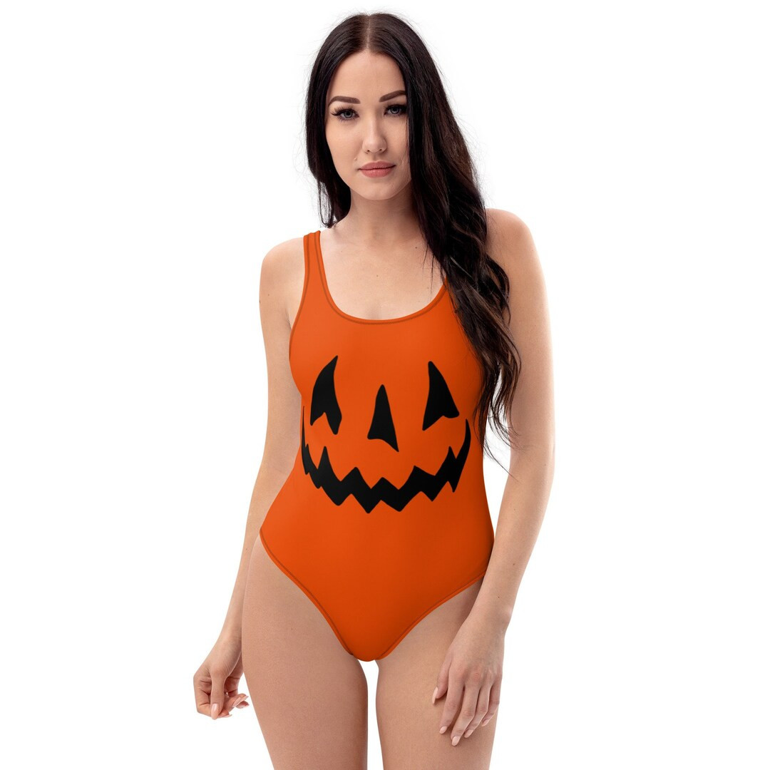 Pumpkin One-piece Swimsuit Halloween Swimwear - Etsy | Etsy (US)