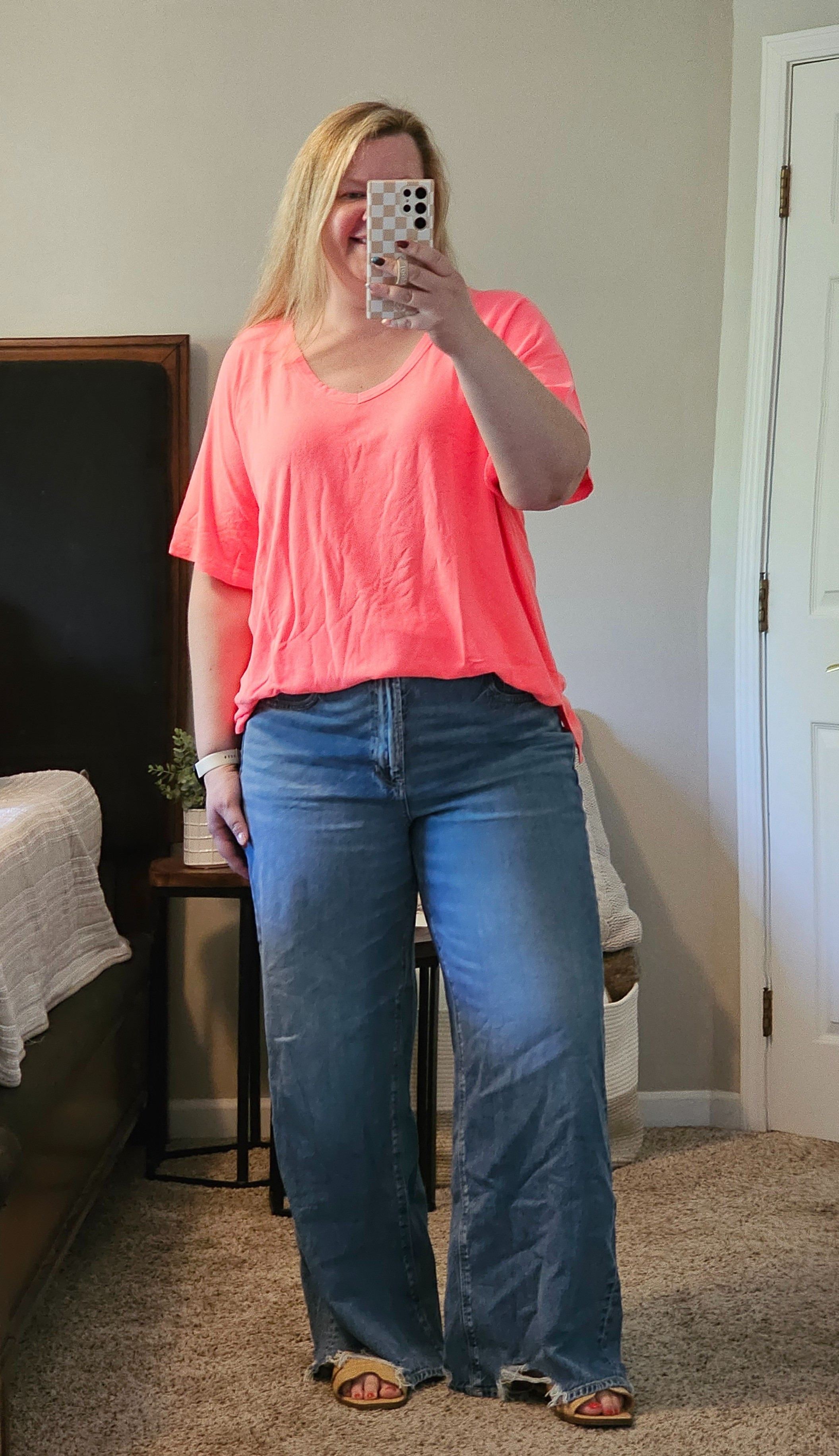 The perfect summer fit- pair this tee with some jeans or some shorts and you are ready for Summer!  Wearing an XXL in the top (xl fit great tool and a size 18 regular in the denim. 

#LTKsalealert #LTKmidsize #LTKover40