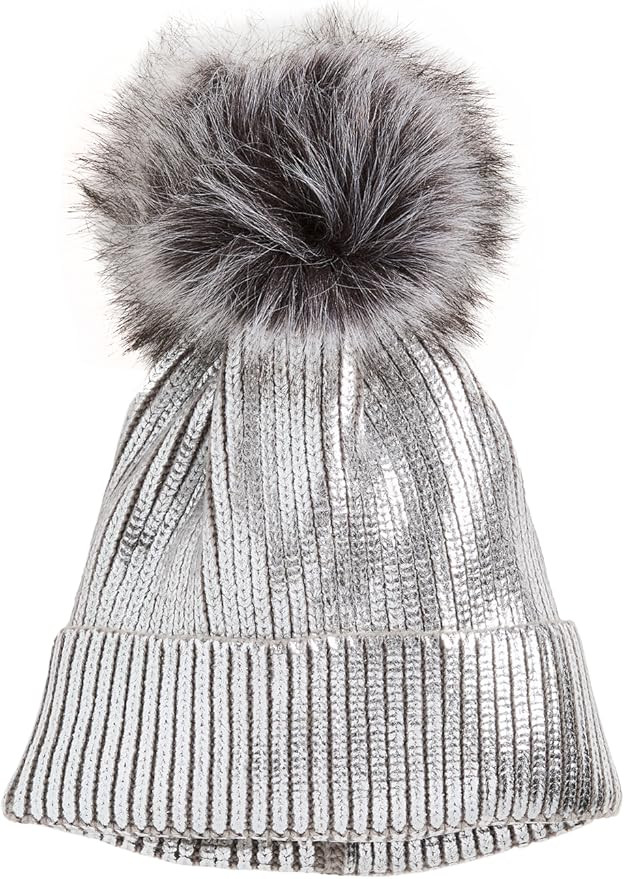 Adrienne Landau Women's Metallic Hat with Pom | Amazon (US)