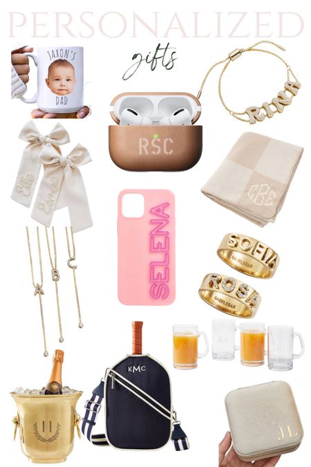 Personalized gifts, mugs, air pod case, name bracelet, bows, phone case, rings, jewelry, accessories, ice bucket, pickle ball bag, jewelry case, beer glasses 

#LTKHoliday #LTKSeasonal #LTKGiftGuide