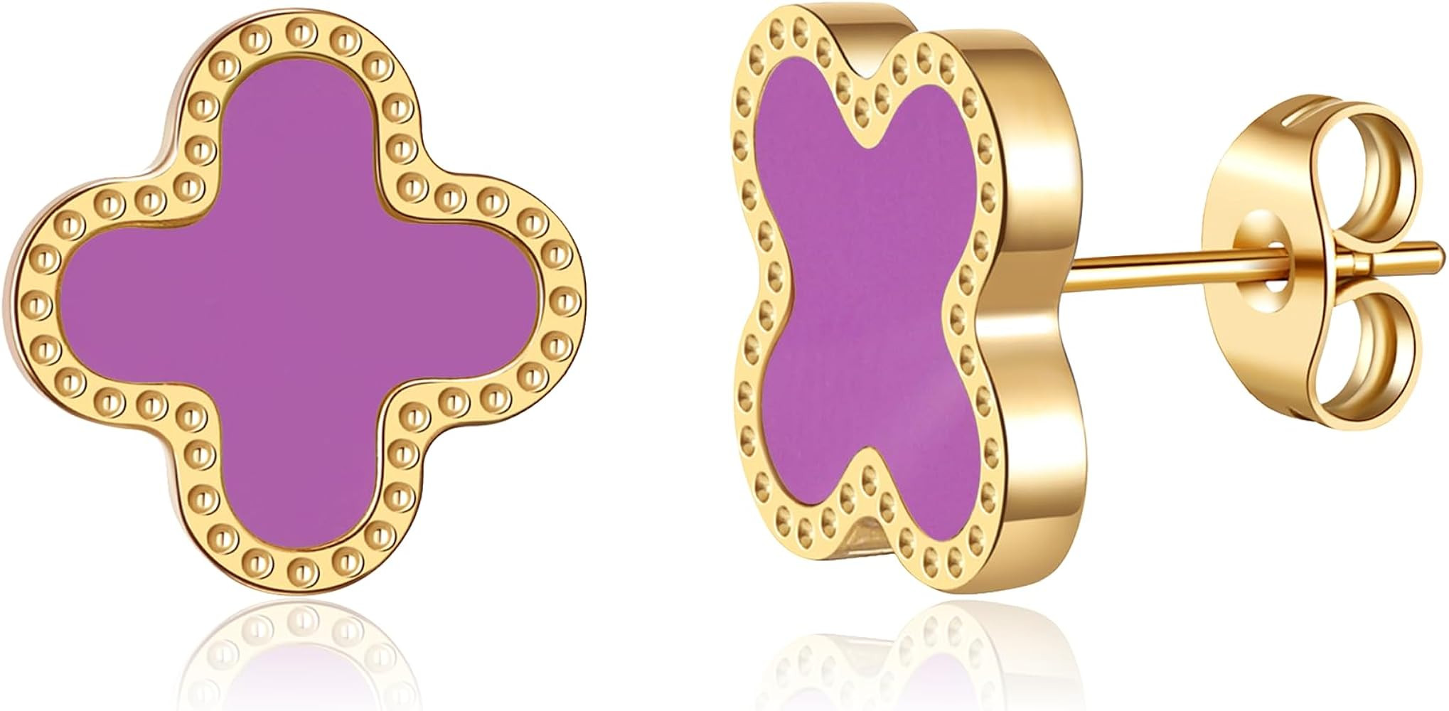 Amazon.com: AIPPK 18K Gold Plated Clover Earrings for Women Four Leaf Stud Earrings Lucky Dangle ... | Amazon (US)