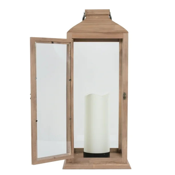 Better Homes & Gardens Decorative Natural Wood and Glass Battery Operated Outdoor Lantern with Re... | Walmart (US)