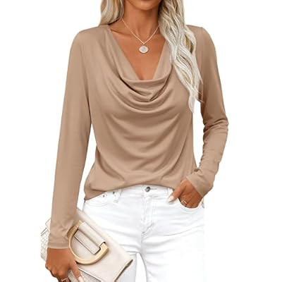 PRETTYGARDEN Womens Spring Tops 2026 Dressy Cowl Neck Long Sleeve Shir… | Amazon (US)