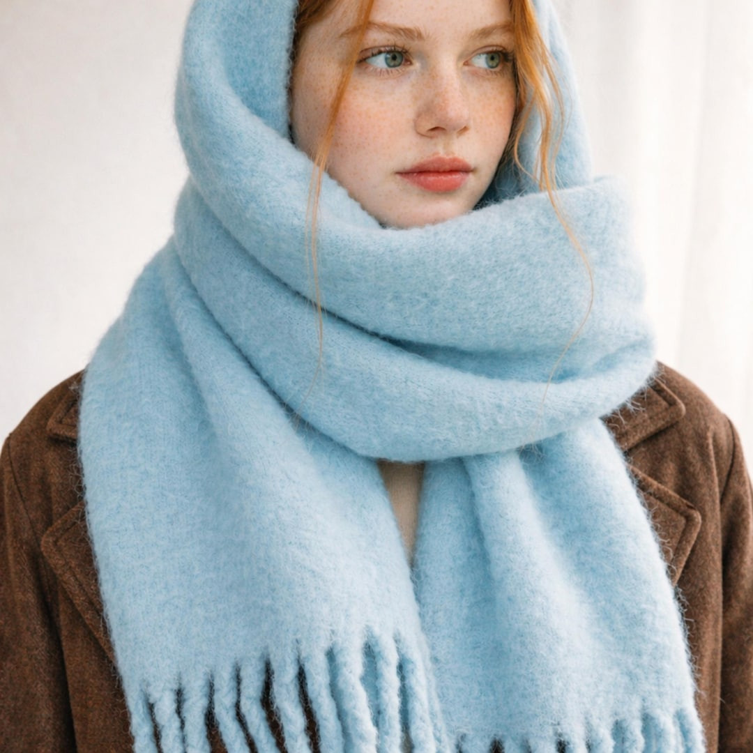 Oversized Merino Wool Blend Scarf - Soft Fringe Blanket Wrap Hooded Shawl - Etsy | Etsy (US)