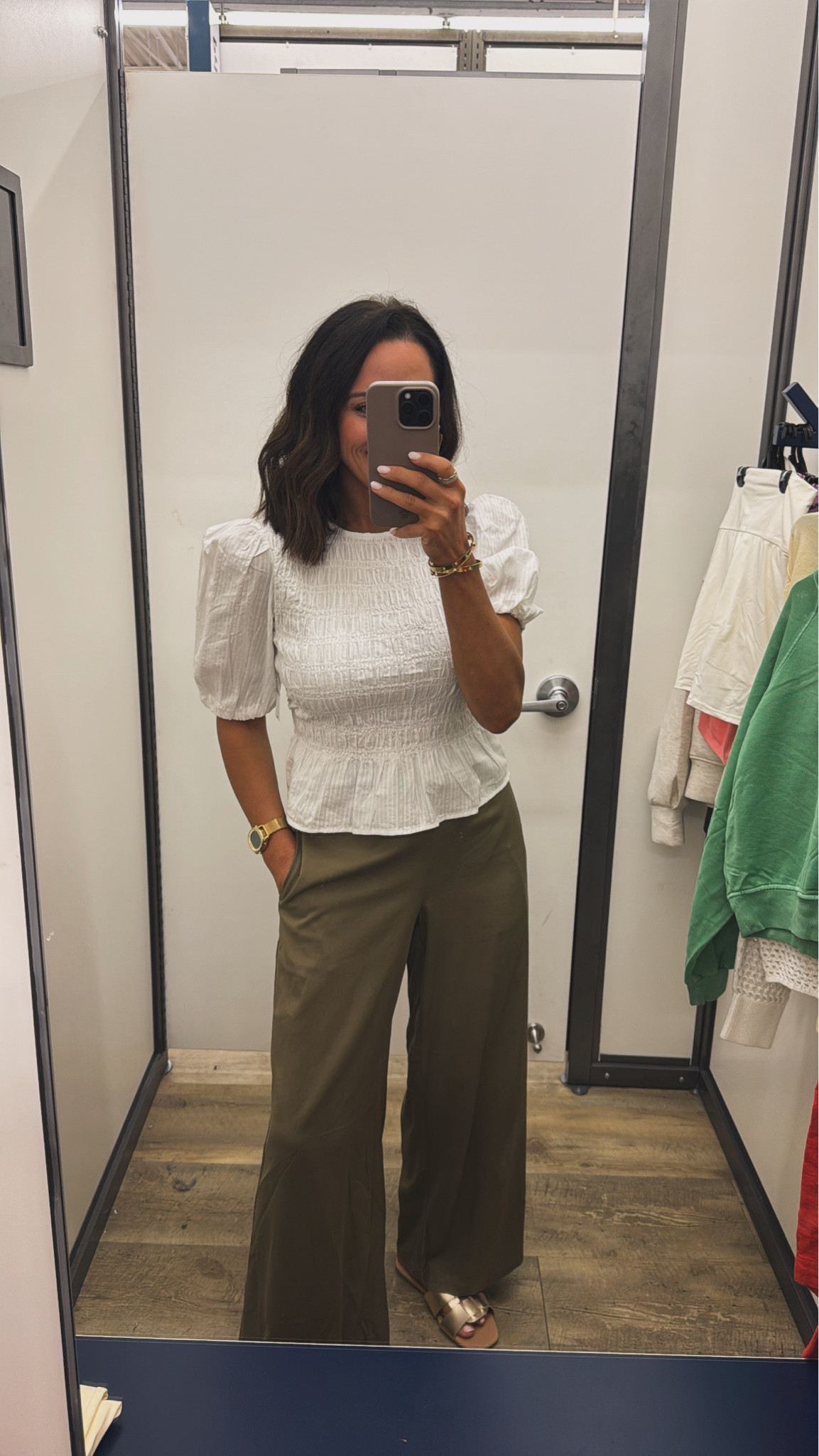 Love this feminine Old Navy outfit so much for spring 🤍 This smocked puff sleeve white top is so cute, classy, and feminine. Paired with these flowy green pants that are super stretchy and comfortable, but still look really polished. Such a pretty spring outfit that you could easily dress up or keep casual. Wearing a size small in both.

 Old Navy outfit, smocked puff sleeve top, white feminine blouse, green flowy pants, spring outfit ideas, Old Navy spring outfit, classy feminine style, affordable spring outfit, everyday spring outfit, Old Navy finds, LTK outfit, spring wardrobe basics. 

 

#LTKmomlife #LTKOver40 #LTKPetite
