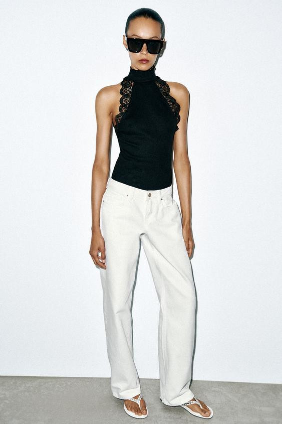 LACE DETAIL RIBBED TOP | Zara UK