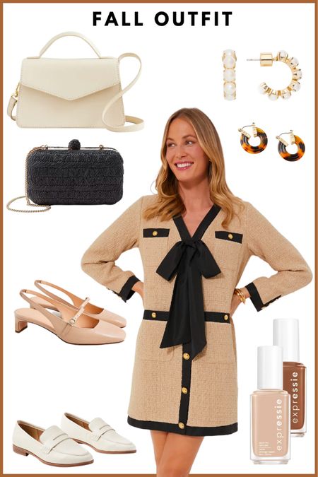 Fall outfit, cocktail outfit, work outfit, dressy outfit, party outfit, fall dress // handle bag, clutch purse, Mary Jane heels, tweed dress, work dress, tortoiseshell, hoop earrings, pearl earrings 

#LTKSeasonal #LTKparties #LTKover40