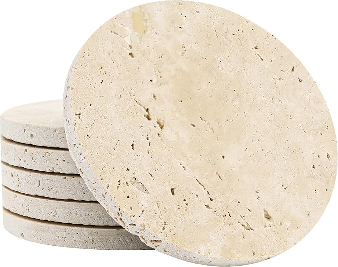 Amazon.com | YONGHEE Italian Travertine Coasters Set of 6, Farmhouse Rustic Neutral Style Marble ... | Amazon (US)
