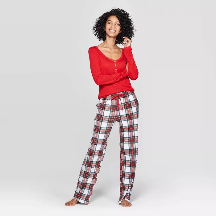 Women's Plaid Henley Sleep Pajama Set - Stars Above™ Red | Target