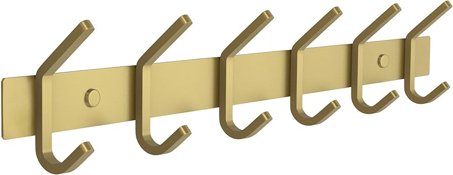 Brushed Gold Coat Rack Wall Mount with 6 Double Hooks for Hanging – 17 Inch Heavy Duty SUS304 S... | Amazon (US)