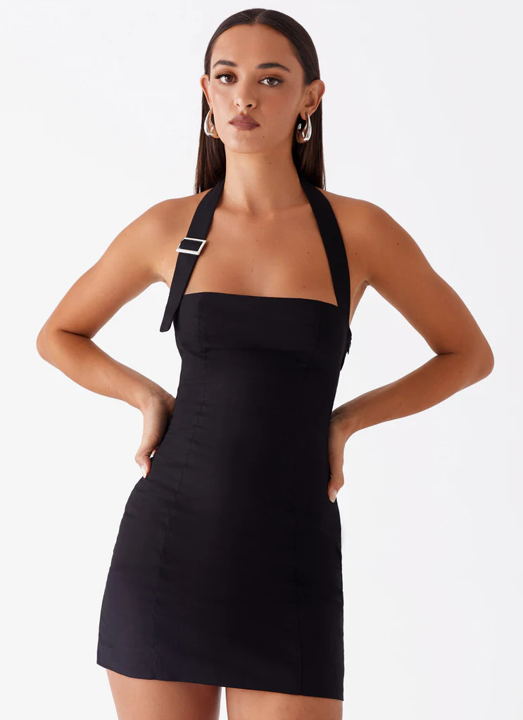 Julianna Linen Mini Dress - Black | Peppermayo (Global)