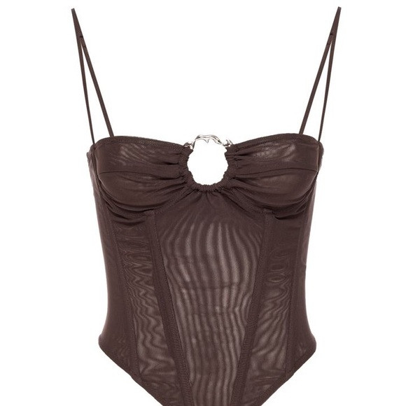 Miaou Chocolate Sheer Bodysuit with Straps | Poshmark