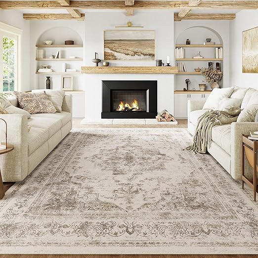 Vintage Area Rug 8x10 Indoor Living Room Taupe Washable Medallion Large Carpet Traditional Retro ... | Amazon (US)