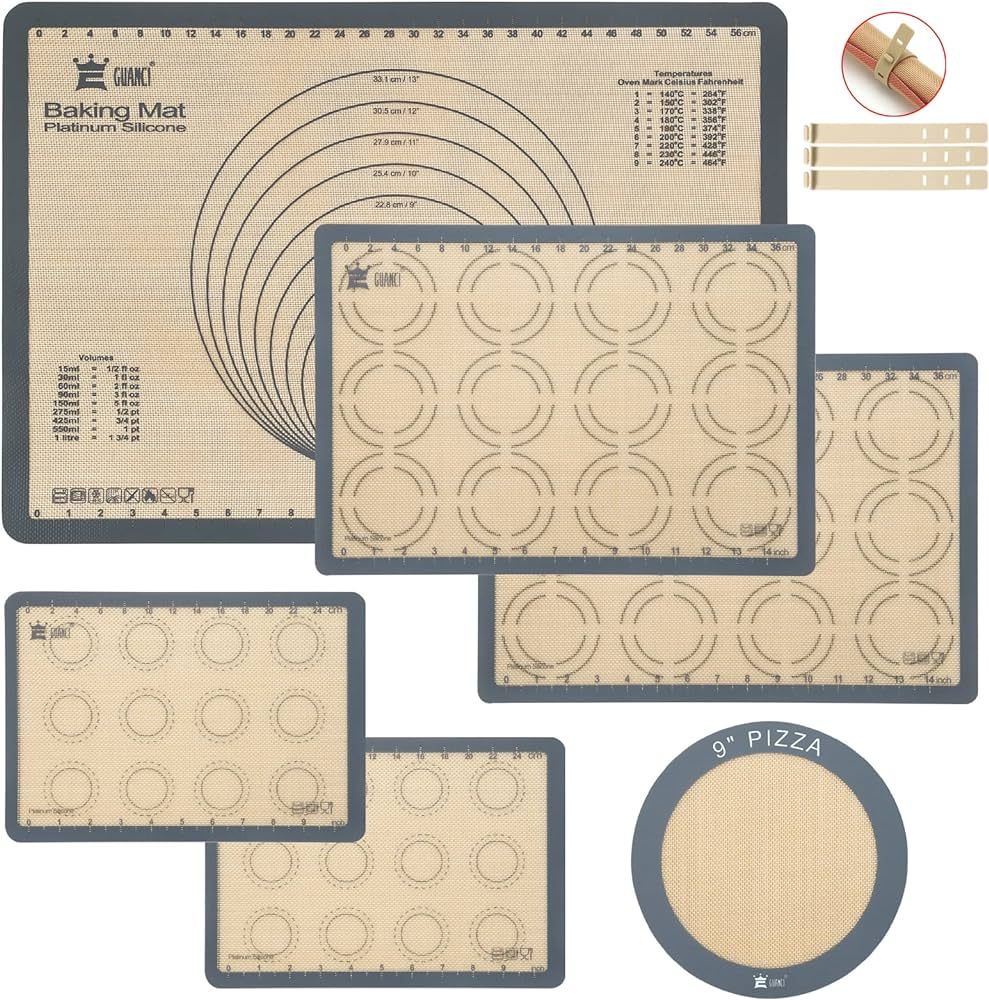 Silicone Baking Mat Set of 6, GUANCI Grade Food Baking mats Non-Stick Reusable Pizza Bakeware Mat... | Amazon (US)