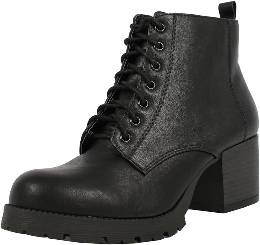 Women's Nevitt Faux Leather Lace Up Chunky Heel Combat Style Boots | Amazon (US)