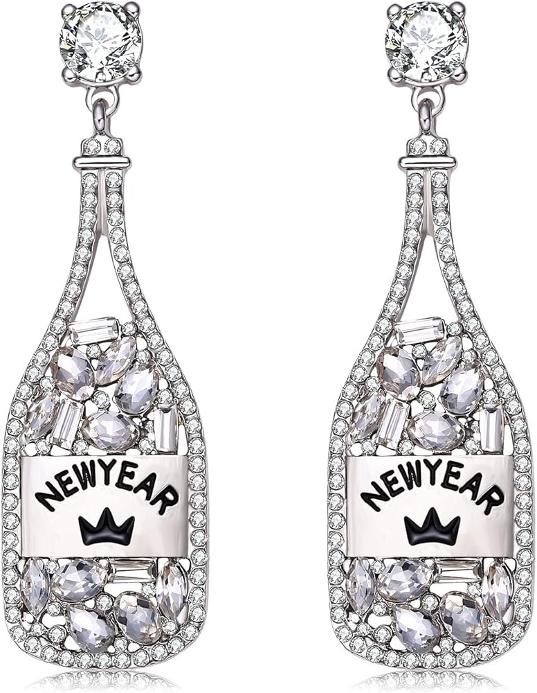 Champagne Bottle Earrings Rhinestone Crystal Beaded Champagne Drop Dangle Earrings for Women Wedd... | Amazon (US)
