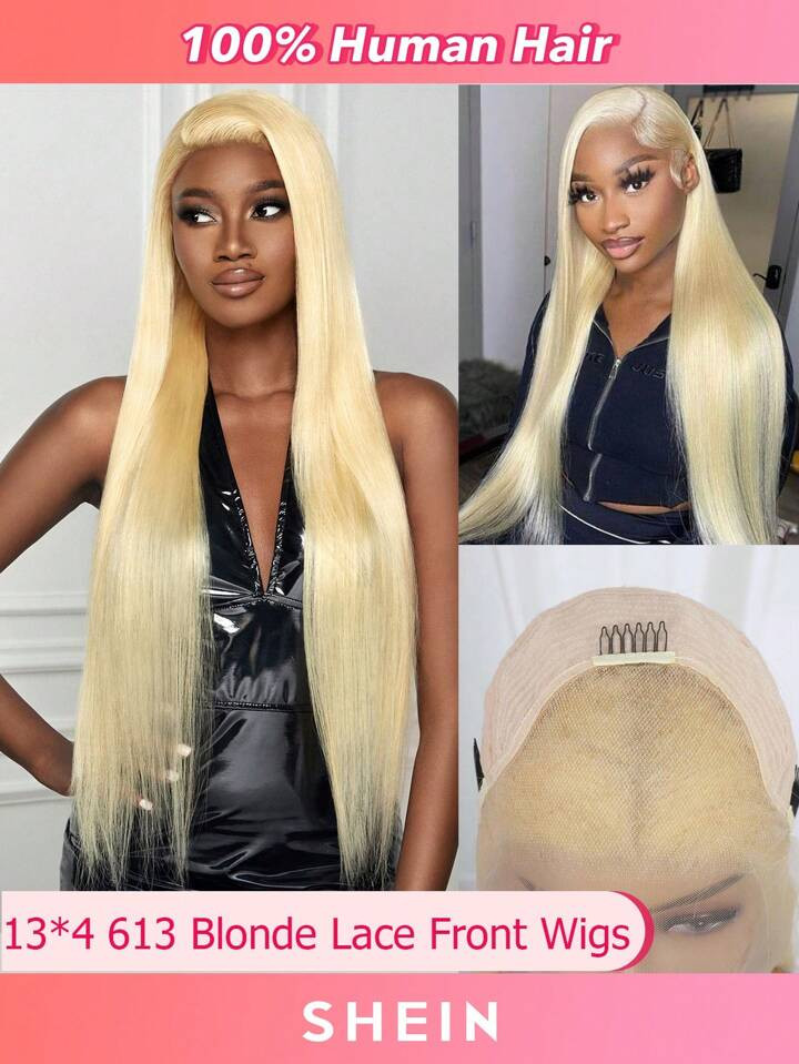 613 Blonde Transparent Lace Front straight 13*4 lace front wigs Pre Plucked With Baby Hair human ... | SHEIN
