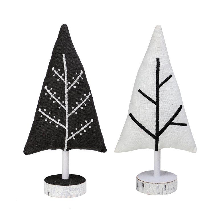 Holiday Time Black and White Fabric Trees Set of 2; Christmas Tabletop Décor | Walmart (US)