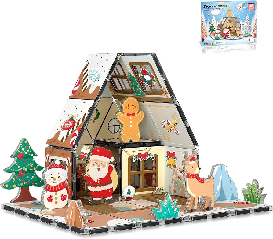 PicassoTiles Magnetic Tiles Christmas Gingerbread House Character Action Figure Santa Snowman Gin... | Amazon (US)