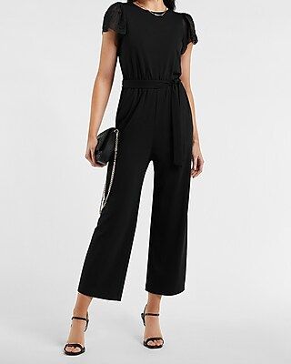 Belted Lace Sleeve Culotte Jumpsuit | Express