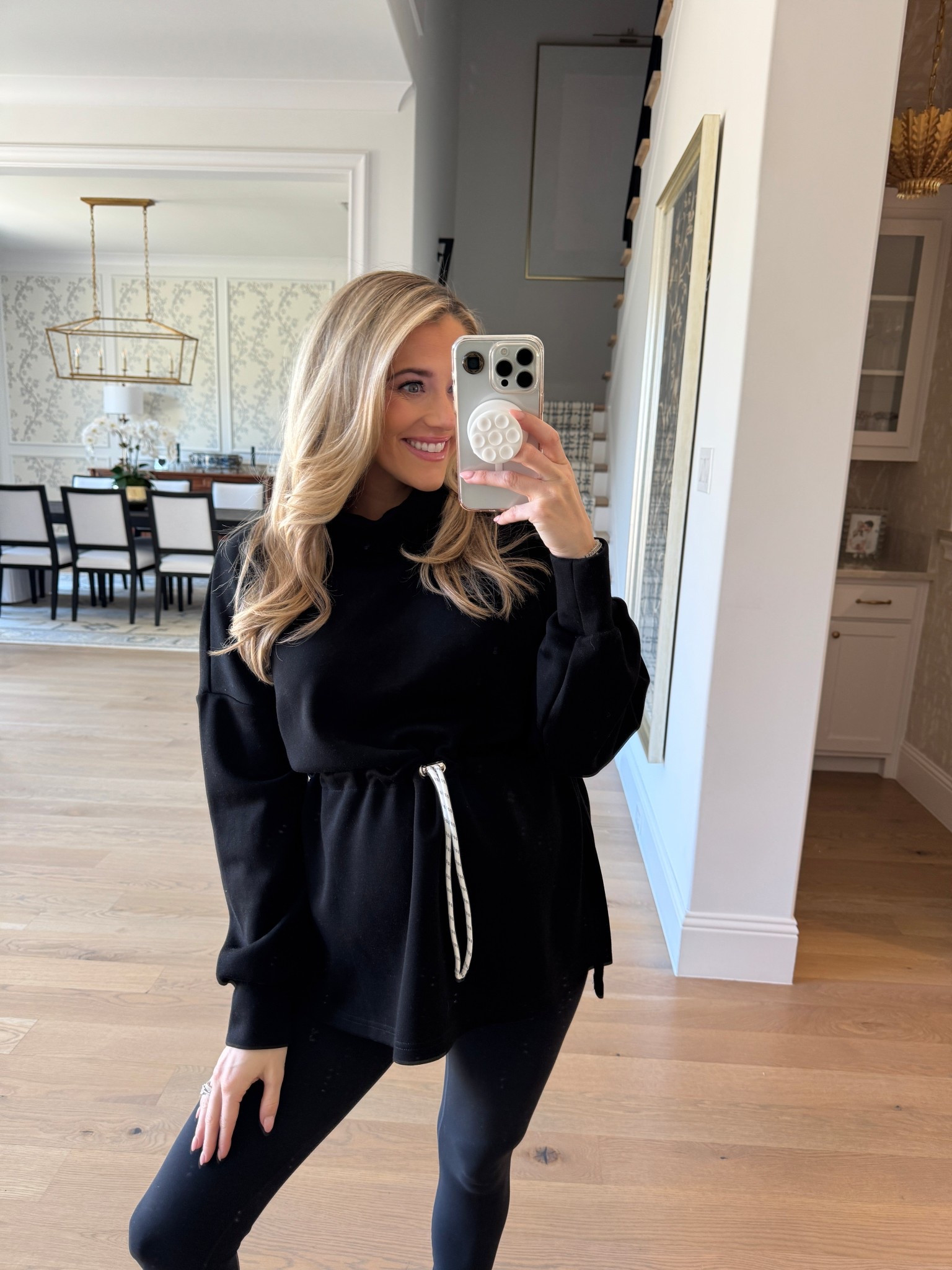 Black Drawstring Mockneck Pullover 
Amazon Activewear 
Bump Friendly 

#LTKBump #LTKootd