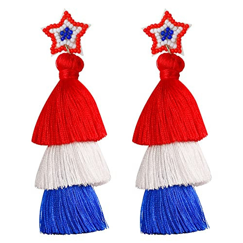4th of July Earrings for Women, Patriotic Earrings for Fourth of July Accessories as Independence Gift, 4th of July Red White and Blue Accessories American Tassel Jewelry Suit for American Flag Dress | Amazon (US)