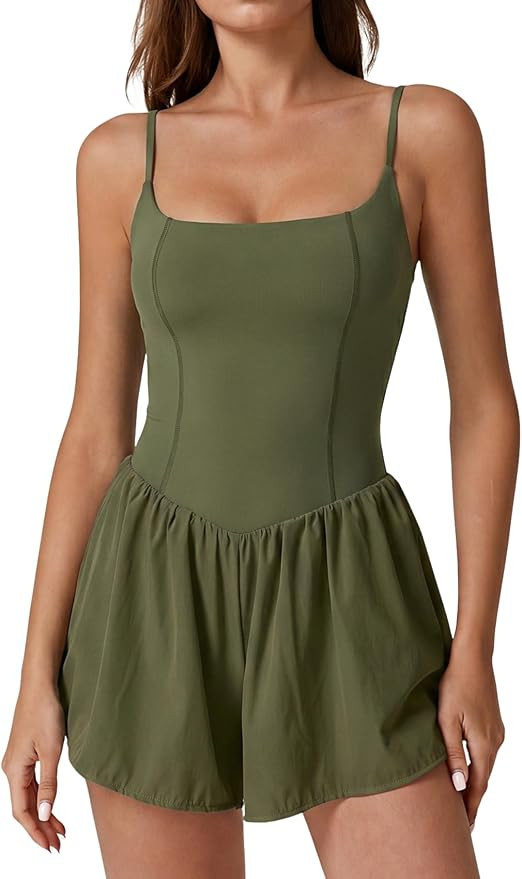 QINSEN Sleeveless Square Neck Romper for Womens Casual Spaghetti Straps Summer Short Jumpsuit Out... | Amazon (US)