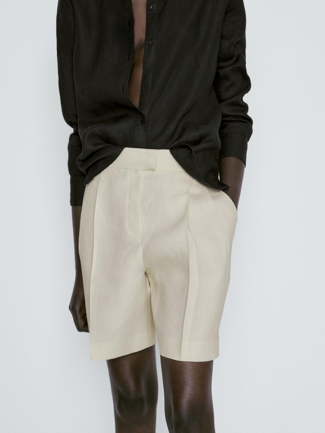 100% linen darted Bermuda shorts | Massimo Dutti DE
