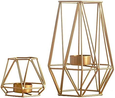 Nuptio 2 Pcs Metal Hexagon Shaped Geometric Design Tea Light Votive Candle Holders, Iron Hollow T... | Amazon (US)