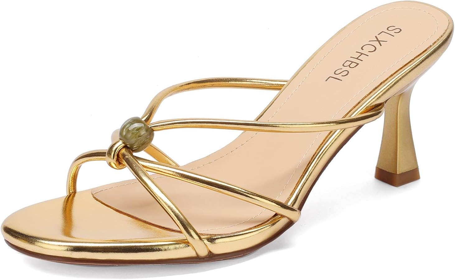 Women's Kitten Heels Sandals Round Open Toe Strappy Low Heels Slip On Heeled Sandals for Dress Ca... | Amazon (US)