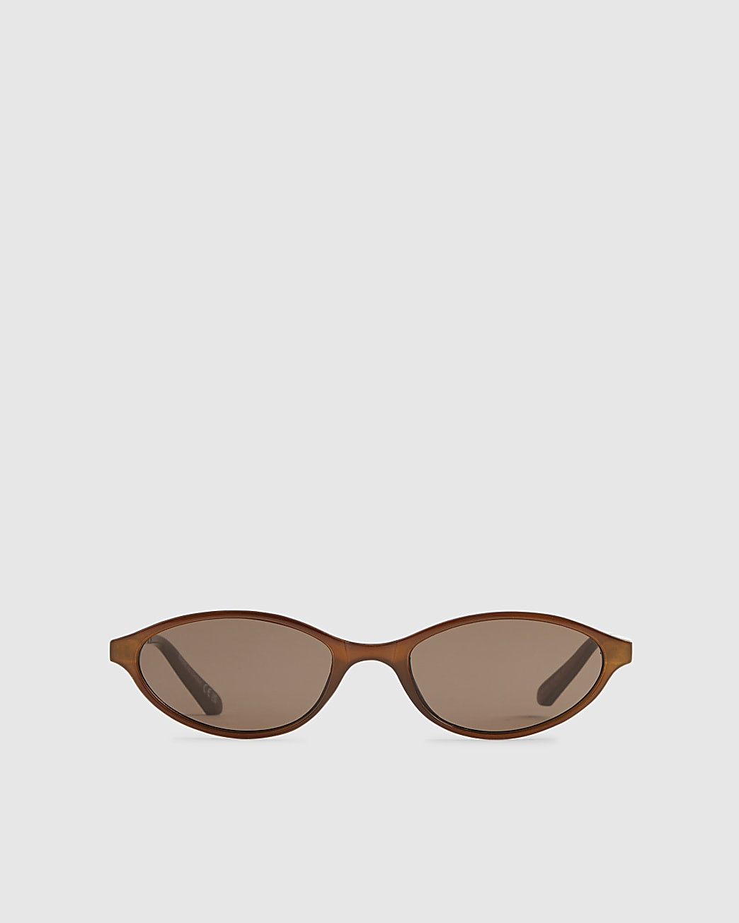 Brown Slim Oval Gold Temple Sunglasses | River Island UK & IE